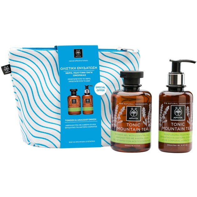 Apivita Πακέτο Προσφοράς Tonic Mountain Tea Shower Gel 300ml & Tonic Mountain Tea Moisturizing Body Milk 200ml & Νεσεσέρ Apivita Πακέτο Προσφοράς Tonic Mountain Tea Shower Gel 300ml & Tonic Mountain Tea Moisturizing Body Milk 200ml & Νεσεσέρ