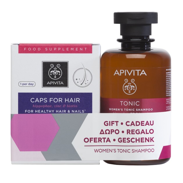 Apivita Πακέτο Προσφοράς Caps for Hair 30caps & Δώρο Women\'s Tonic Shampoo With Hippophae Tc & Laurel 250ml Apivita Πακέτο Προσφοράς Caps for Hair 30caps & Δώρο Women\'s Tonic Shampoo With Hippophae Tc & Laurel 250ml