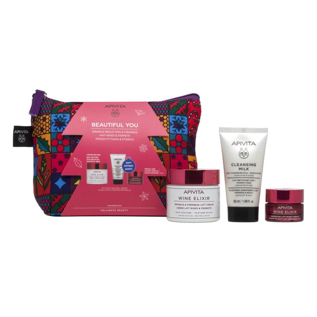 Apivita Beautiful You Wine Elixir Wrinkle Lift Rich Day Cream 50ml & Δώρο Cleansing Milk 3 in 1, 50ml, Wine Elixir Night 15ml Apivita Beautiful You Wine Elixir Wrinkle Lift Rich Day Cream 50ml & Δώρο Cleansing Milk 3 in 1, 50ml, Wine Elixir Night 15ml