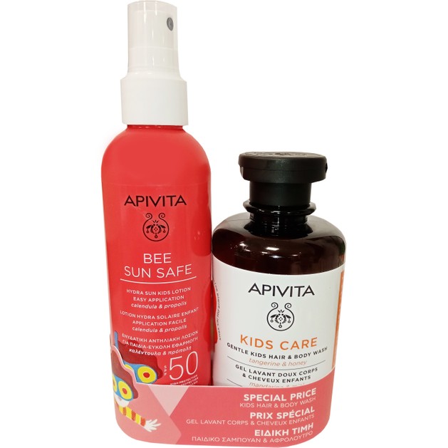 Apivita Promo Bee Sun Safe Hydra Sun Kids Lotion With Calendula & Propolis Spf50, 200ml & Kids Care Hair & Body Wash 250ml Apivita Promo Bee Sun Safe Hydra Sun Kids Lotion With Calendula & Propolis Spf50, 200ml & Kids Care Hair & Body Wash 250ml