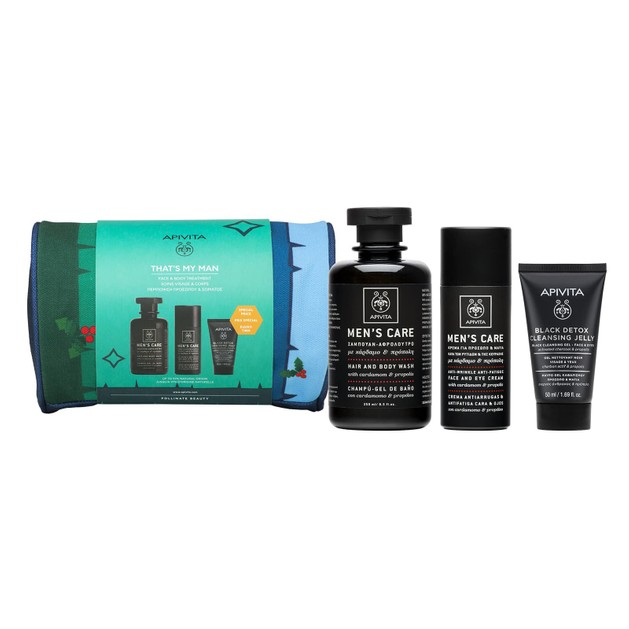 Apivita Promo Mens Care Hair & Body Wash 250ml,Anti-Wrinkle Anti-Fatique Face & Eye Cream 50ml,Black Detox Cleansing Jelly 50ml Apivita Promo Mens Care Hair & Body Wash 250ml,Anti-Wrinkle Anti-Fatique Face & Eye Cream 50ml,Black Detox Cleansing Jelly 50ml