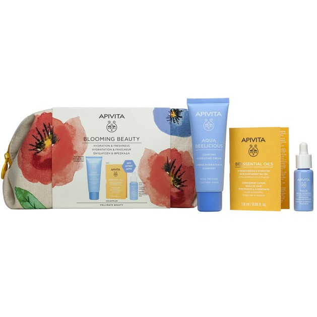 Apivita Promo Blooming Beauty Aqua Beelicious Comfort Hydrating Cream 40ml & Δώρο Aqua Beelicious Refreshing Hydrating Booster 10ml & Beessential Oils 1.6ml & Νεσεσέρ Apivita Promo Blooming Beauty Aqua Beelicious Comfort Hydrating Cream 40ml & Δώρο Aqua Beelicious Refreshing Hydrating Booster 10ml & Beessential Oils 1.6ml & Νεσεσέρ