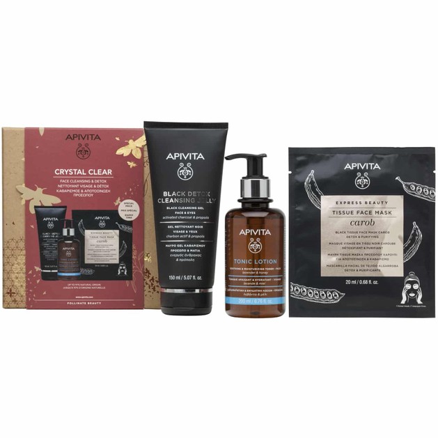 Apivita Πακέτο Προσφοράς Crystal Clear Black Detox Cleansing Jelly 150ml & Soothing & Moisturizing Tonic Face Lotion 200ml & Black Tissue Face Mask Carob 20ml σε Ειδική Τιμή Apivita Πακέτο Προσφοράς Crystal Clear Black Detox Cleansing Jelly 150ml & Soothing & Moisturizing Tonic Face Lotion 200ml & Black Tissue Face Mask Carob 20ml σε Ειδική Τιμή