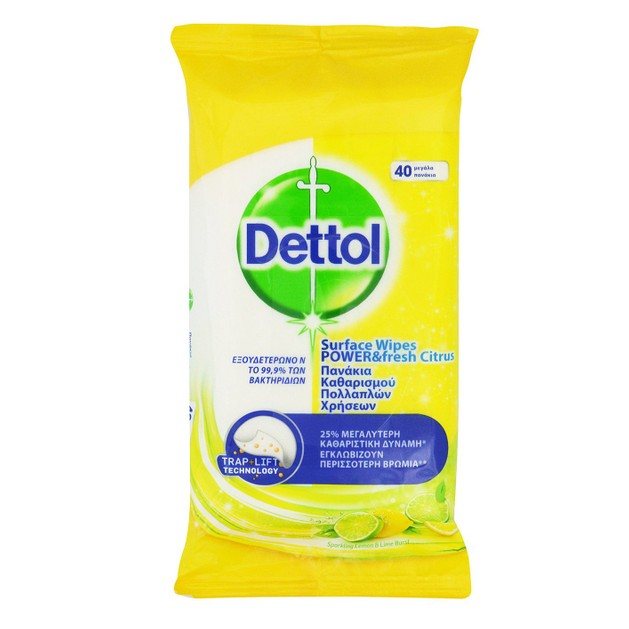 Dettol Surface Clean Wipes Power & Fresh Citrus Υγρά Πανάκια Καθαρισμού Πολλαπλών Χρήσεων, με Άρωμα Κίτρο 40 Μεγάλα Πανάκια Dettol Surface Clean Wipes Power & Fresh Citrus Υγρά Πανάκια Καθαρισμού Πολλαπλών Χρήσεων, με Άρωμα Κίτρο 40 Μεγάλα Πανάκια