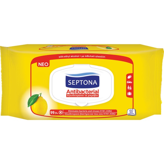 Septona Antibacterial Refresh Antiseptic Αντιβακτηριδιακά Μαντηλάκια Χεριών με Λεμόνι 60 Wipes Septona Antibacterial Refresh Antiseptic Αντιβακτηριδιακά Μαντηλάκια Χεριών με Λεμόνι 60 Wipes