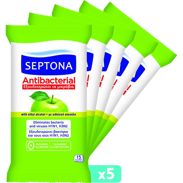 Septona Πακέτο Προσφοράς Antibacterial Wipes Green Apple Αντιβακτηριδιακά Μαντηλάκια Χεριών με Άρωμα Πράσινο Μήλο 75 Τεμάχια Septona Πακέτο Προσφοράς Antibacterial Wipes Green Apple Αντιβακτηριδιακά Μαντηλάκια Χεριών με Άρωμα Πράσινο Μήλο 75 Τεμάχια