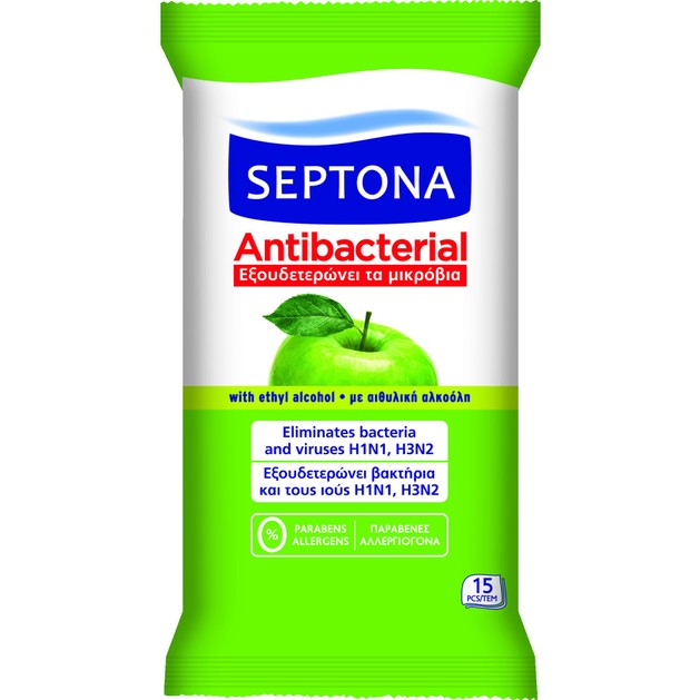 Septona Antibacterial Wipes Green Apple Αντιβακτηριδιακά Μαντηλάκια Χεριών με Άρωμα Πράσινο Μήλο 15 Τεμάχια Septona Antibacterial Wipes Green Apple Αντιβακτηριδιακά Μαντηλάκια Χεριών με Άρωμα Πράσινο Μήλο 15 Τεμάχια
