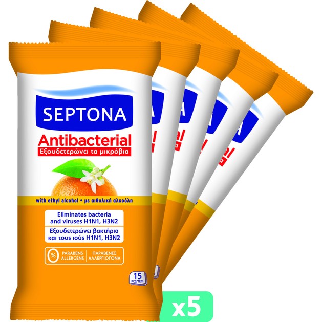 Septona Πακέτο Προσφοράς Antibacterial Wipes Orange Αντιβακτηριδιακά Μαντηλάκια Χεριών με Άρωμα Ανθός Πορτοκαλιού 75 Τεμάχια Septona Πακέτο Προσφοράς Antibacterial Wipes Orange Αντιβακτηριδιακά Μαντηλάκια Χεριών με Άρωμα Ανθός Πορτοκαλιού 75 Τεμάχια