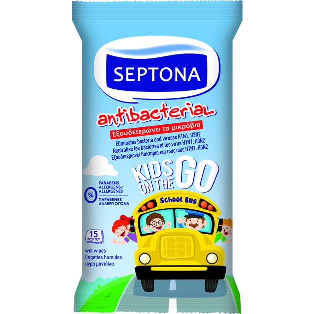 Septona Antibacterial Kids on The Go Wipes Αντιβακτηριδιακά Μαντηλάκια Χεριών για Παιδιά 15 Τεμάχια Septona Antibacterial Kids on The Go Wipes Αντιβακτηριδιακά Μαντηλάκια Χεριών για Παιδιά 15 Τεμάχια