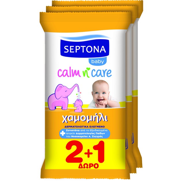 Septona Baby Calm n\' Care Wipes Chamomile Απαλά Βρεφικά Μωρομάντηλα με Χαμομήλι Travel Size 3x12 Τεμάχια 2+1 Δώρο Septona Baby Calm n\' Care Wipes Chamomile Απαλά Βρεφικά Μωρομάντηλα με Χαμομήλι Travel Size 3x12 Τεμάχια 2+1 Δώρο