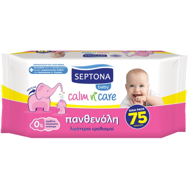 Septona Baby Calm n\' Care Wipes Panthenol Απαλά Βρεφικά Μωρομάντηλα με Πανθενόλη για Λιγότερους Ερεθισμούς 75 Τεμάχια Septona Baby Calm n\' Care Wipes Panthenol Απαλά Βρεφικά Μωρομάντηλα με Πανθενόλη για Λιγότερους Ερεθισμούς 75 Τεμάχια