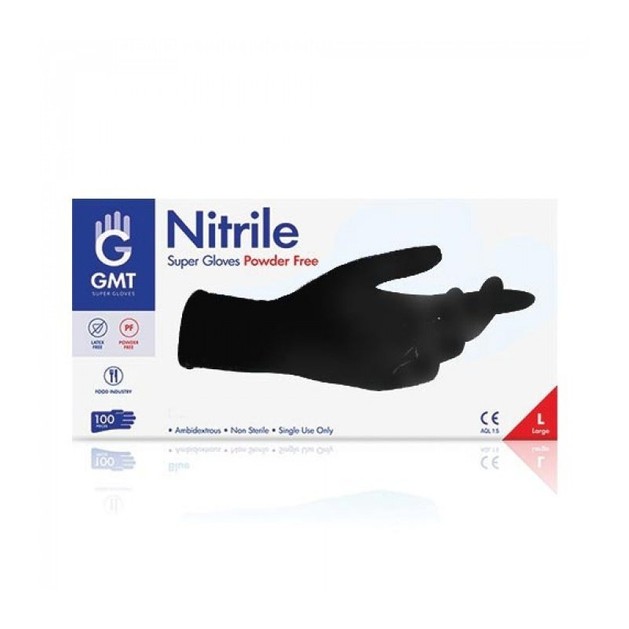 GMT Super Gloves Nitrile Powder Free Black Επαγγελματικά Γάντια Μιας Χρήσης Μη Αποστειρωμένα Χωρίς Πούδρα & Latex 100 Τεμάχια GMT Super Gloves Nitrile Powder Free Black Επαγγελματικά Γάντια Μιας Χρήσης Μη Αποστειρωμένα Χωρίς Πούδρα & Latex 100 Τεμάχια