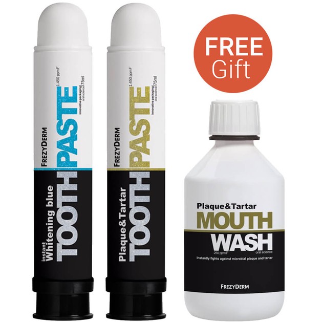 Frezyderm Πακέτο Προσφοράς Plaque & Tartar & Instant Whitening Blue Toothpaste 2x75ml & Δώρο Plaque & Tartar Mouthwash 100ml Frezyderm Πακέτο Προσφοράς Plaque & Tartar & Instant Whitening Blue Toothpaste 2x75ml & Δώρο Plaque & Tartar Mouthwash 100ml