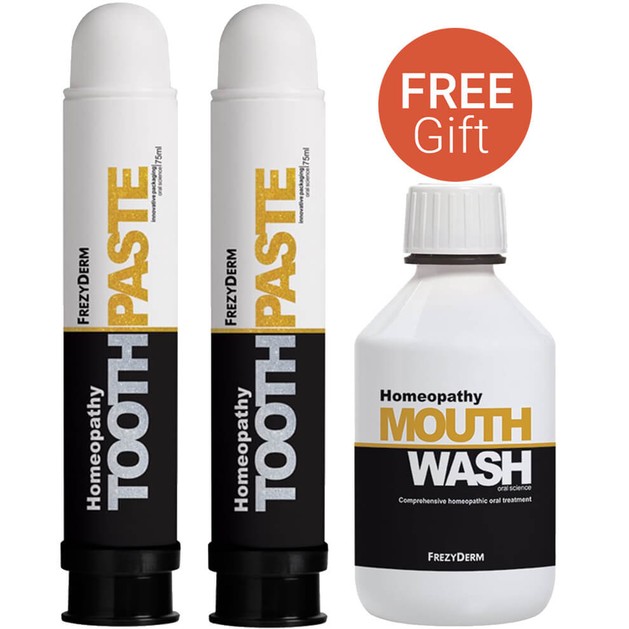 Frezyderm Πακέτο Προσφοράς Homeotharapy Toothpaste 2x75ml & Δώρο Homeotharapy Mouthwash 100ml Frezyderm Πακέτο Προσφοράς Homeotharapy Toothpaste 2x75ml & Δώρο Homeotharapy Mouthwash 100ml