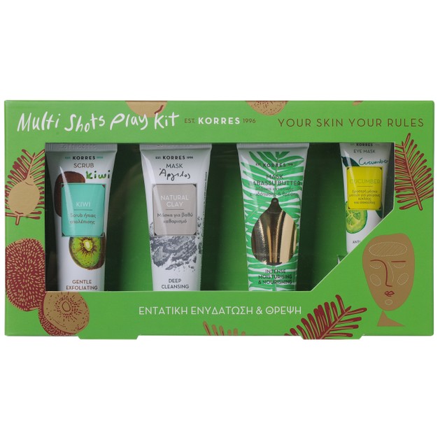 Korres Multi Shots Play Kit Scrub Ακτινίδιο18ml,Μάσκα με Άργιλο 18ml,Μάσκα Θρέψης με Babassu 18ml & Μάσκα Ματιών με Αγγούρι 8ml Korres Multi Shots Play Kit Scrub Ακτινίδιο18ml,Μάσκα με Άργιλο 18ml,Μάσκα Θρέψης με Babassu 18ml & Μάσκα Ματιών με Αγγούρι 8ml