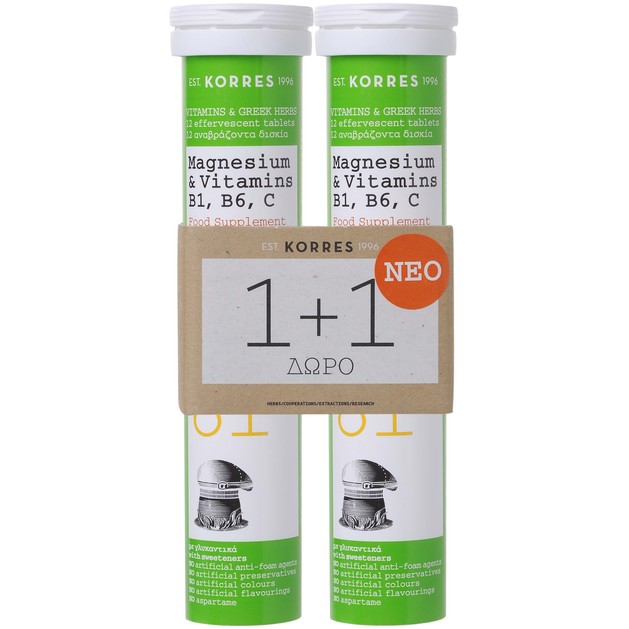 Korres Πακέτο Προσφοράς Magnesium & Vitamins B1,B6, C 1+1 Δώρο 2x12Effer.Tabs Korres Πακέτο Προσφοράς Magnesium & Vitamins B1,B6, C 1+1 Δώρο 2x12Effer.Tabs