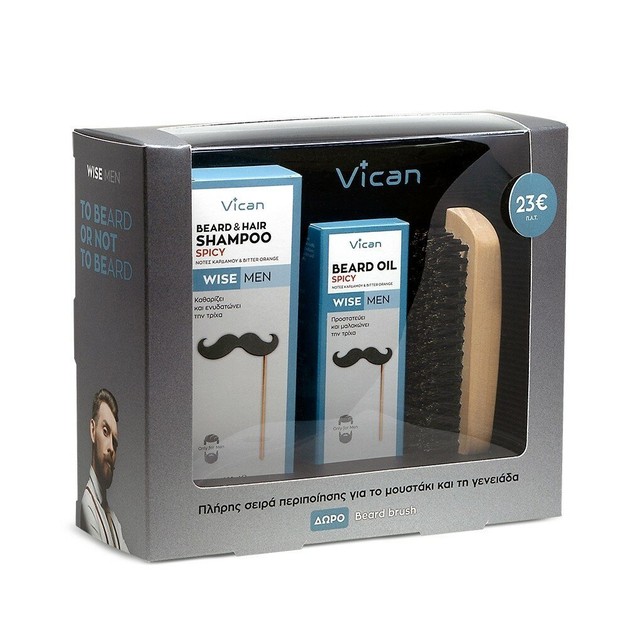 Vican Promo Wise Men Beard & Hair Shampoo Spicy 200ml & Wise Men Beard Oil Spicy 30ml & Δώρο Beard Brush Vican Promo Wise Men Beard & Hair Shampoo Spicy 200ml & Wise Men Beard Oil Spicy 30ml & Δώρο Beard Brush
