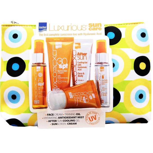 Luxurious Set Face Cream Spf50 40ml & Sunscreen Cream Spf30 75ml & After Sun 75ml & Tanning Oil Spf6 50ml & Hydrating Mist 50ml Luxurious Set Face Cream Spf50 40ml & Sunscreen Cream Spf30 75ml & After Sun 75ml & Tanning Oil Spf6 50ml & Hydrating Mist 50ml