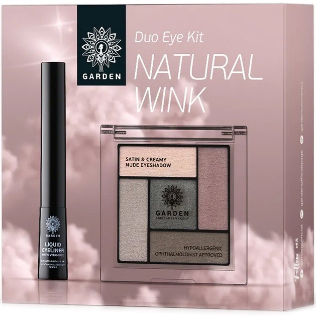 Garden Promo Satin & Creamy Eyeshadow No1, 6g & Liquid Eyeliner Waterproof with Vitamin E Black 01, 4ml - Natural Wink Garden Promo Satin & Creamy Eyeshadow No1, 6g & Liquid Eyeliner Waterproof with Vitamin E Black 01, 4ml - Natural Wink