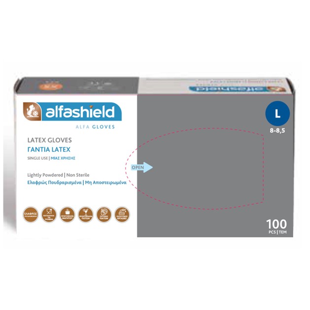 AlfaShield Latex Gloves Γάντια Latex Ελαφρώς Πουδραρισμένα, μη Αποστειρωμένα 100 Τεμάχια AlfaShield Latex Gloves Γάντια Latex Ελαφρώς Πουδραρισμένα, μη Αποστειρωμένα 100 Τεμάχια