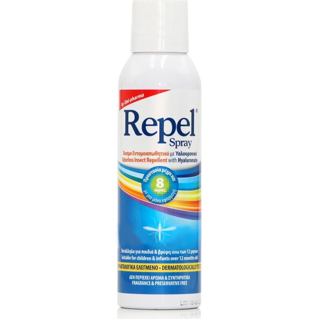 Uni-Pharma Repel Spray Άοσμο Ενυδατικό & Προστατευτικό με Εντομοαπωθητική Δράση & Υαλουρονικό 150ml Uni-Pharma Repel Spray Άοσμο Ενυδατικό & Προστατευτικό με Εντομοαπωθητική Δράση & Υαλουρονικό 150ml