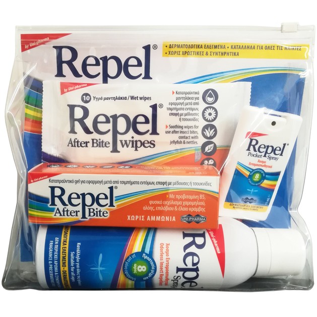 Uni-Pharma Repel Πακέτο Προσφοράς Spray 150ml, After Bite Ammonia Free 20ml, Spray Pocket Size 15ml & After Bite Wet Wipes 10 Τεμάχια Uni-Pharma Repel Πακέτο Προσφοράς Spray 150ml, After Bite Ammonia Free 20ml, Spray Pocket Size 15ml & After Bite Wet Wipes 10 Τεμάχια