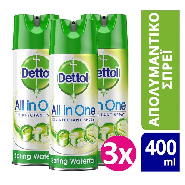 Dettol Πακέτο Προσφοράς All in One Spray Spring Waterfall Απολυμαντικό Αντιβακτηριδιακό Spray 3x400ml Dettol Πακέτο Προσφοράς All in One Spray Spring Waterfall Απολυμαντικό Αντιβακτηριδιακό Spray 3x400ml