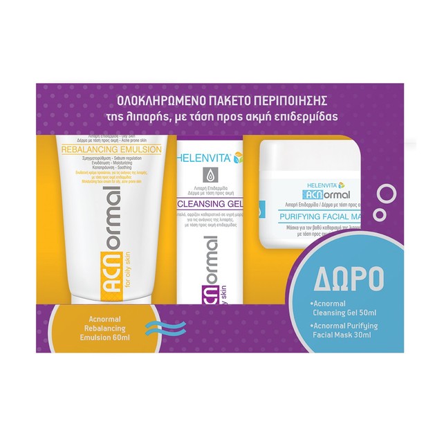 Helevita Promo ACNormal Rebalancing Emulsion 60ml & Δώρο ACNormal Cleansing Gel 50ml & Purifying Facial Mask 30ml Helevita Promo ACNormal Rebalancing Emulsion 60ml & Δώρο ACNormal Cleansing Gel 50ml & Purifying Facial Mask 30ml