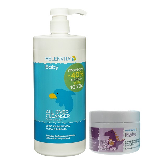 Helenvita Promo Baby All Over Cleanser Body & Hair 1L & Δώρο Baby Nappy Rash Cream 30gr Helenvita Promo Baby All Over Cleanser Body & Hair 1L & Δώρο Baby Nappy Rash Cream 30gr