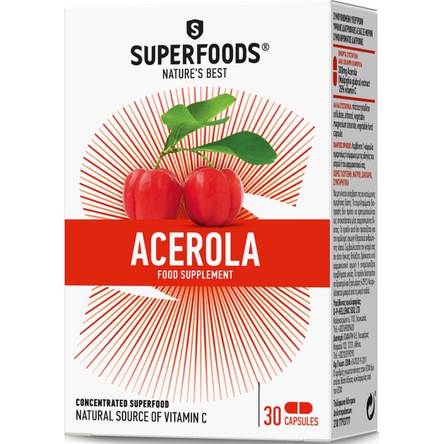 Superfoods Ασερόλα 300mg Συμπλήρωμα Διατροφής με Τιτλοδοτημένο Εκχύλισμα Φυσικής Βιταμίνης C 30 Soft.Caps Superfoods Ασερόλα 300mg Συμπλήρωμα Διατροφής με Τιτλοδοτημένο Εκχύλισμα Φυσικής Βιταμίνης C 30 Soft.Caps