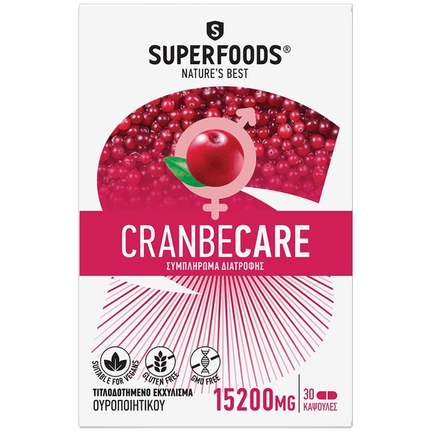 Superfoods Cranbecare 15200mg Συμπλήρωμα Διατροφής για Άτομα με Επανεμφανιζόμενες Λοιμώξεις του Ουροποιητικού Συστήματος 30caps Superfoods Cranbecare 15200mg Συμπλήρωμα Διατροφής για Άτομα με Επανεμφανιζόμενες Λοιμώξεις του Ουροποιητικού Συστήματος 30caps