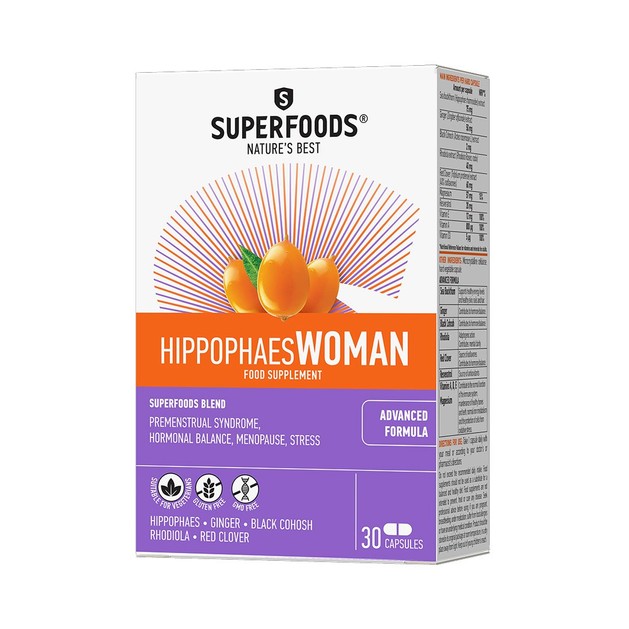 Superfoods Hippophaes Woman Συμπλήρωμα Διατροφής για τον Γυναικείο Οργανισμό με Ιπποφαές για Ενέργεια & Τόνωση 30 Κάψουλες Superfoods Hippophaes Woman Συμπλήρωμα Διατροφής για τον Γυναικείο Οργανισμό με Ιπποφαές για Ενέργεια & Τόνωση 30 Κάψουλες