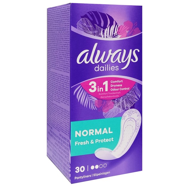Always Dailies Fresh & Protect 3 in 1 Comfort Normal Σερβιετάκια 30 Τεμάχια Always Dailies Fresh & Protect 3 in 1 Comfort Normal Σερβιετάκια 30 Τεμάχια
