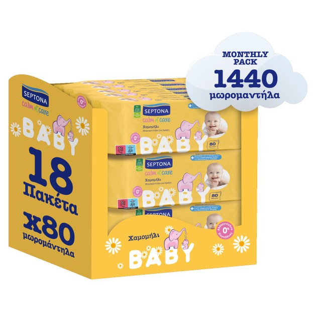 Septona Calm n\' Care Baby Wipes Chamomille Monthly Pack 1440 Τεμάχια Septona Calm n\' Care Baby Wipes Chamomille Monthly Pack 1440 Τεμάχια