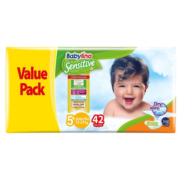 Babylino Sensitive Value Pack Junior Plus Νο5+ (13-27kg) Παιδικές Πάνες 42 τεμάχια Babylino Sensitive Value Pack Junior Plus Νο5+ (13-27kg) Παιδικές Πάνες 42 τεμάχια