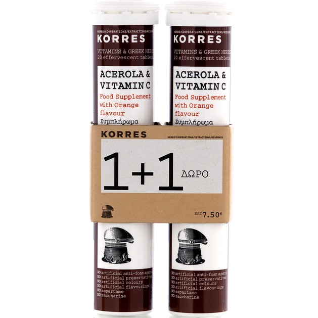 Korres Acerola & Vitamin C 1+1 Δώρο 2χ20eff.tabs Korres Acerola & Vitamin C 1+1 Δώρο 2χ20eff.tabs
