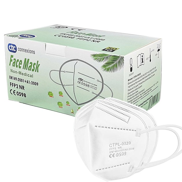 Ctc Connexions Face Mask FFP2 NR 5-Layer Protective White, 50 Τεμάχια Ctc Connexions Face Mask FFP2 NR 5-Layer Protective White, 50 Τεμάχια