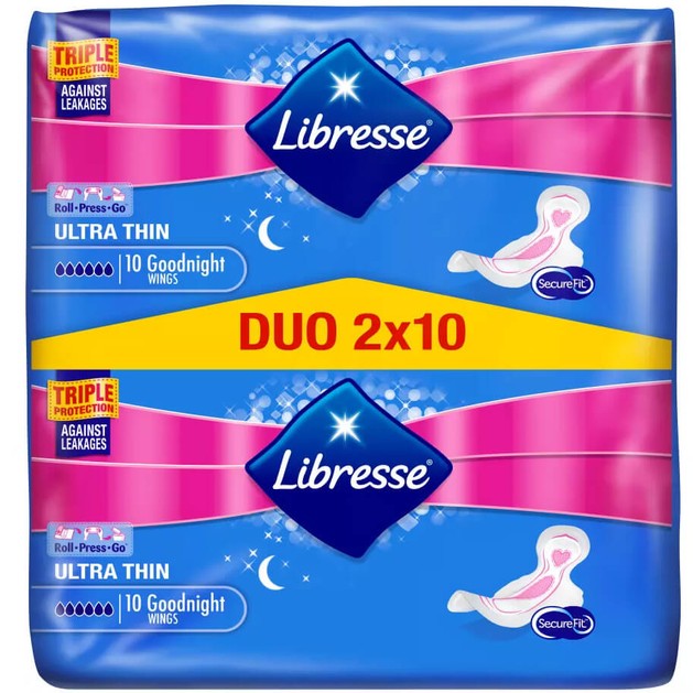 Libresse Ultra Thin Goodnight Duo Σερβιέτες Νύχτας με Φτερά 2x10 Τεμάχια Libresse Ultra Thin Goodnight Duo Σερβιέτες Νύχτας με Φτερά 2x10 Τεμάχια