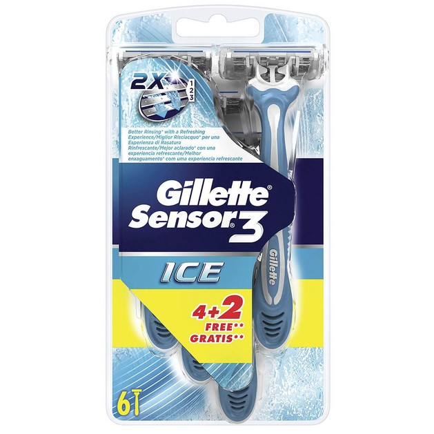 Gillette Sensor 3 Ice Ξυριστικό Σύστημα με Ενισχυμένη Ταινία Lubrastrip με Δροσερή Αίσθηση Μέντας Προσφορά 4+2 Δώρο Gillette Sensor 3 Ice Ξυριστικό Σύστημα με Ενισχυμένη Ταινία Lubrastrip με Δροσερή Αίσθηση Μέντας Προσφορά 4+2 Δώρο