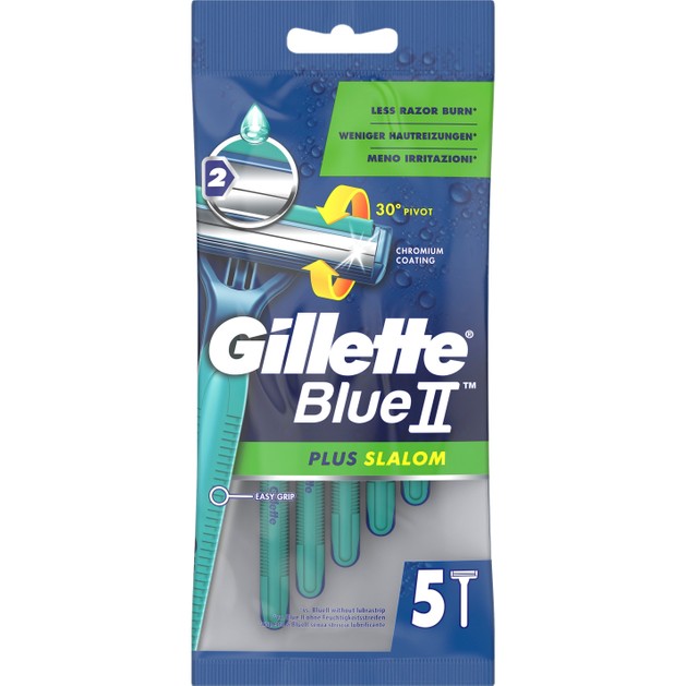 Gillette Blue II Plus Slalom με 2 Λεπίδες και Ταινία από Aloe για Προστασία του Δέρματος από τους Ερεθισμούς 5τμχ Gillette Blue II Plus Slalom με 2 Λεπίδες και Ταινία από Aloe για Προστασία του Δέρματος από τους Ερεθισμούς 5τμχ
