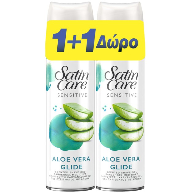 Gillette Satin Care Sensitive Aloe Vera Glide Scented Shave Gel 200ml 1+1 Δώρο Gillette Satin Care Sensitive Aloe Vera Glide Scented Shave Gel 200ml 1+1 Δώρο
