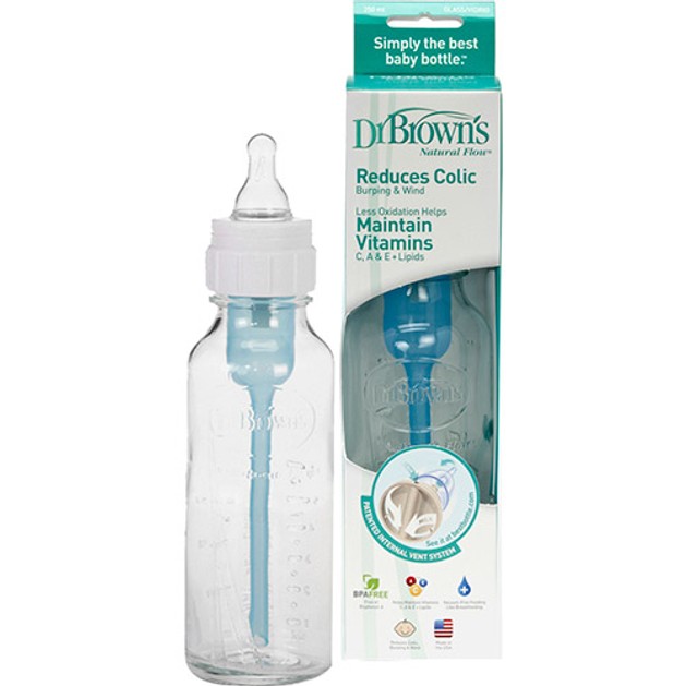 Dr. Brown\'s 261-GB Γυάλινο Μπιμπερό Με Στενό Λαιμό 250ml Θηλή Σιλικόνης 1 τεμάχιο Dr. Brown\'s 261-GB Γυάλινο Μπιμπερό Με Στενό Λαιμό 250ml Θηλή Σιλικόνης 1 τεμάχιο