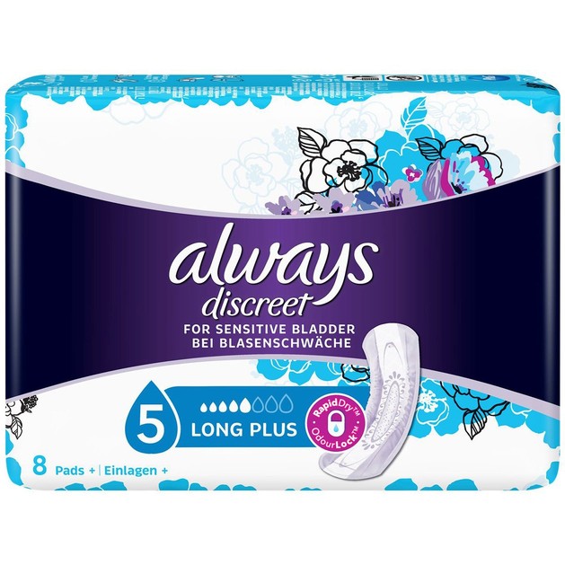 Always Discreet for Sensitive Bladder Long Plus Pads Σερβιέτες Ακράτειας για Πολύ Μεγάλη Ένταση 8 Τεμάχια Always Discreet for Sensitive Bladder Long Plus Pads Σερβιέτες Ακράτειας για Πολύ Μεγάλη Ένταση 8 Τεμάχια
