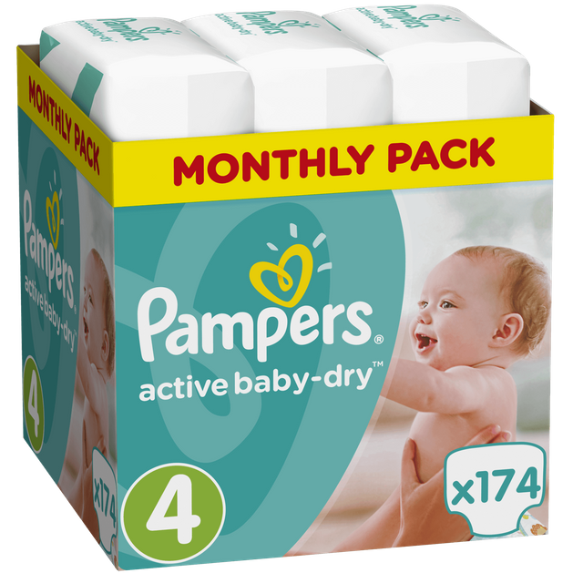 Pampers Active Baby Dry Monthly Pack No4 Maxi (8-14kg) 174 πάνες, μόνο 0,17€ / πάνα Pampers Active Baby Dry Monthly Pack No4 Maxi (8-14kg) 174 πάνες, μόνο 0,17€ / πάνα