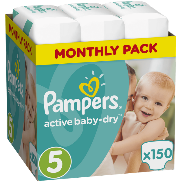 Pampers Active Baby Dry Monthly Pack No5 (11-18kg) 150 πάνες, μόνο 0,20€ / πάνα Pampers Active Baby Dry Monthly Pack No5 (11-18kg) 150 πάνες, μόνο 0,20€ / πάνα