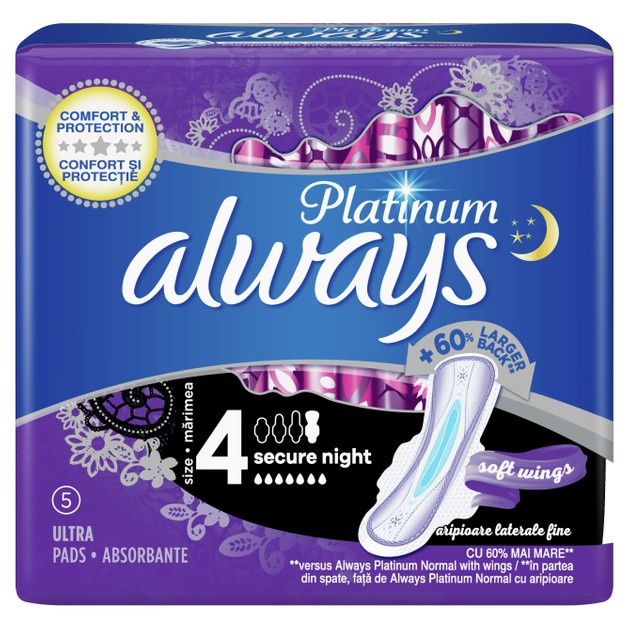 Always Platinum Σερβιέτες Μέγεθος 4 Ultra Secure Night 5 Pads Always Platinum Σερβιέτες Μέγεθος 4 Ultra Secure Night 5 Pads