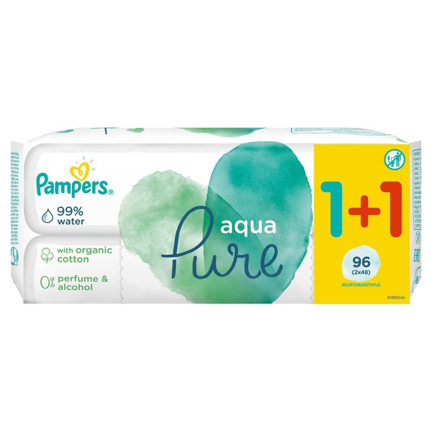 Pampers Πακέτο Προσφοράς Aqua Pure Wipes Μωρομάντηλα από Βιολογικό Βαμβάκι & 99% Καθαρό Νερό 2x48 Baby Wipes 1+1 Δώρο Pampers Πακέτο Προσφοράς Aqua Pure Wipes Μωρομάντηλα από Βιολογικό Βαμβάκι & 99% Καθαρό Νερό 2x48 Baby Wipes 1+1 Δώρο