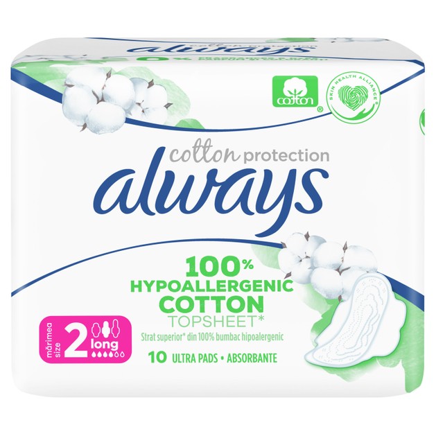 Always Cotton Protection Long Σερβιέτες με Φτερά & Κάλυμμα από 100% Οργανικό Βαμβάκι για Μεγάλη Ροή 10 Pads Always Cotton Protection Long Σερβιέτες με Φτερά & Κάλυμμα από 100% Οργανικό Βαμβάκι για Μεγάλη Ροή 10 Pads