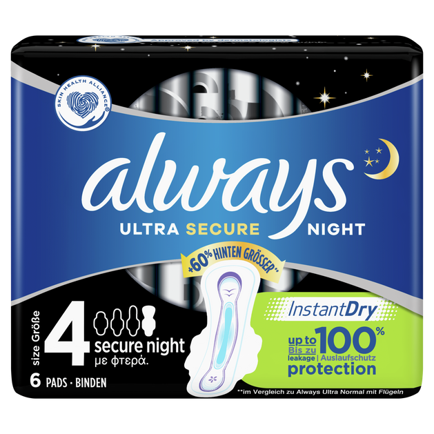 Always Σερβιέτες Ultra Secure Night Σερβιέτες για Αίσθηση Καθαριότητας & Φρεσκάδας για Μέχρι & 8 Ώρες 6 τεμάχια Always Σερβιέτες Ultra Secure Night Σερβιέτες για Αίσθηση Καθαριότητας & Φρεσκάδας για Μέχρι & 8 Ώρες 6 τεμάχια