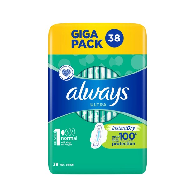 Always Ultra Size 1 Normal Instant Dry up to 100% Protection Απορροφούν τα Υγρά στη Στιγμή -45% Φθηνότερα 38τμχ Always Ultra Size 1 Normal Instant Dry up to 100% Protection Απορροφούν τα Υγρά στη Στιγμή -45% Φθηνότερα 38τμχ